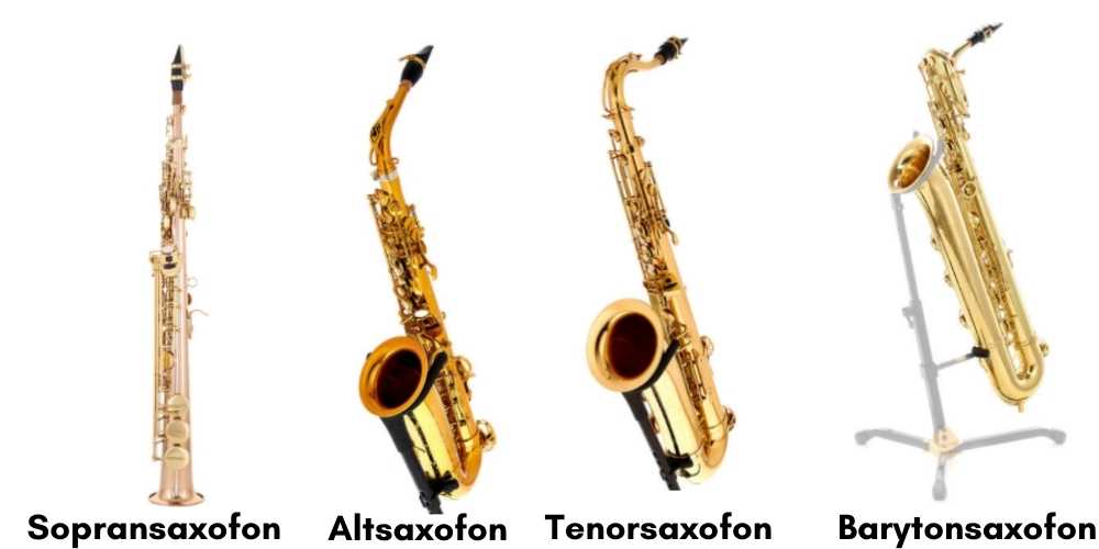 Sammenligning af Sopransaxofon, altsaxofon, tenorsaxofon og barytonsaxofon
