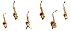 Baggrundsbillede af 6 forskellige saxofoner til bedst i test