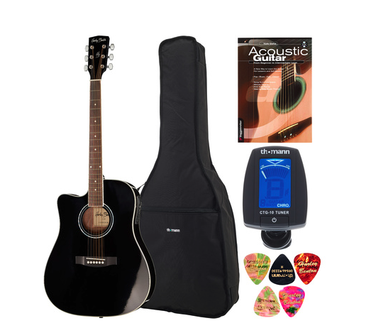 Harley Benton HBD120CEBK LH Bundle English spansk venstrehånds guitar