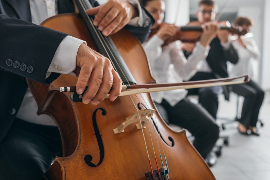 Cello player's hands close up