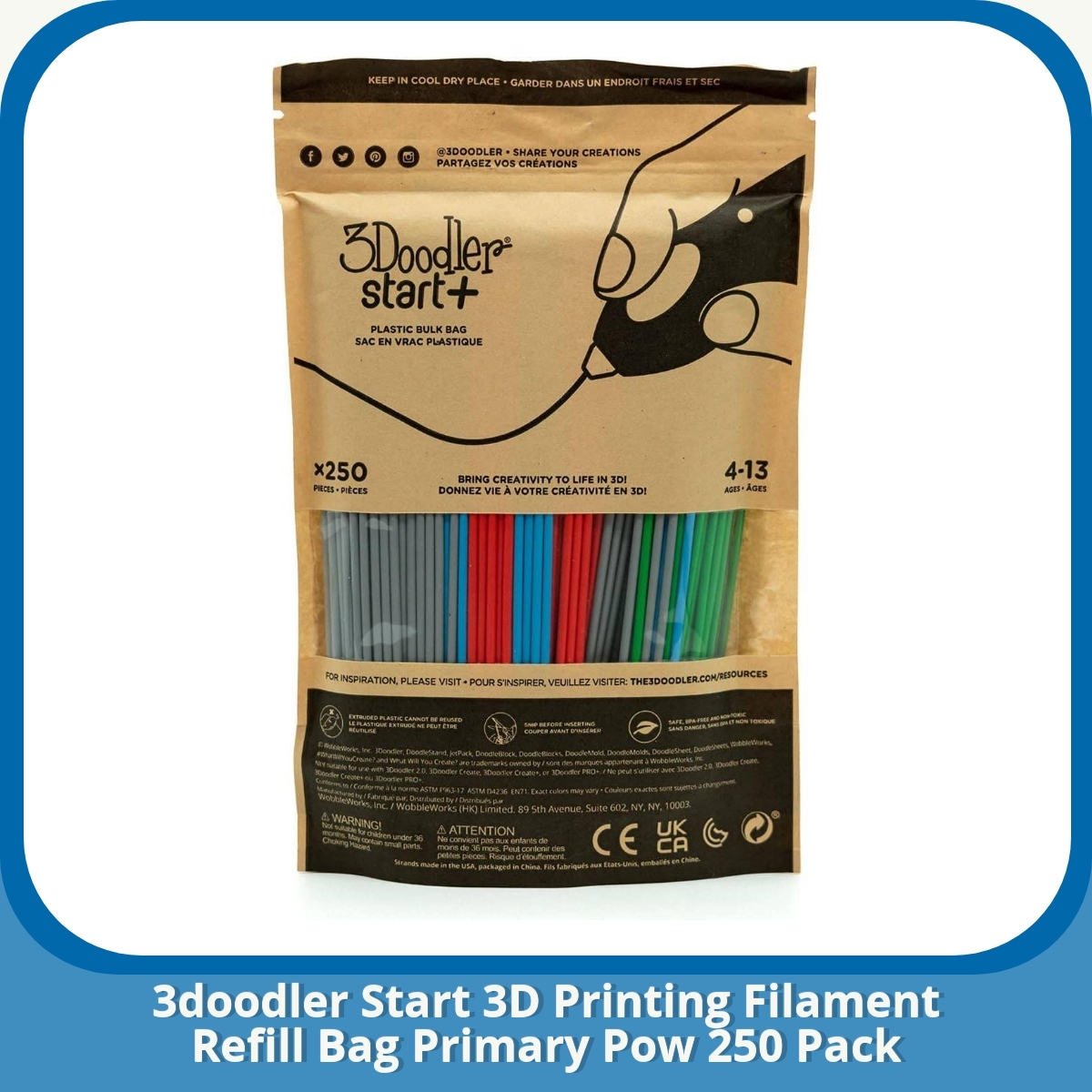 Anmeldelse af 3doodler Start 3D Printing Filament Refill Bag Primary Pow 250 Pack