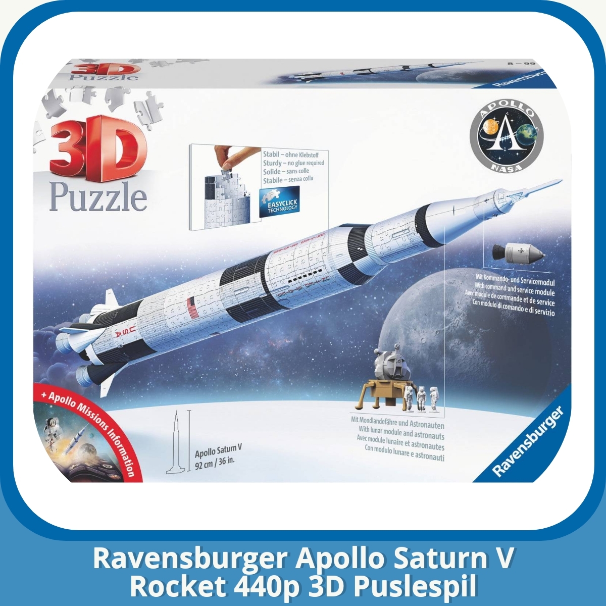 Anmeldelse af Ravensburger Apollo Saturn V Rocket 440p 3D Puslespil