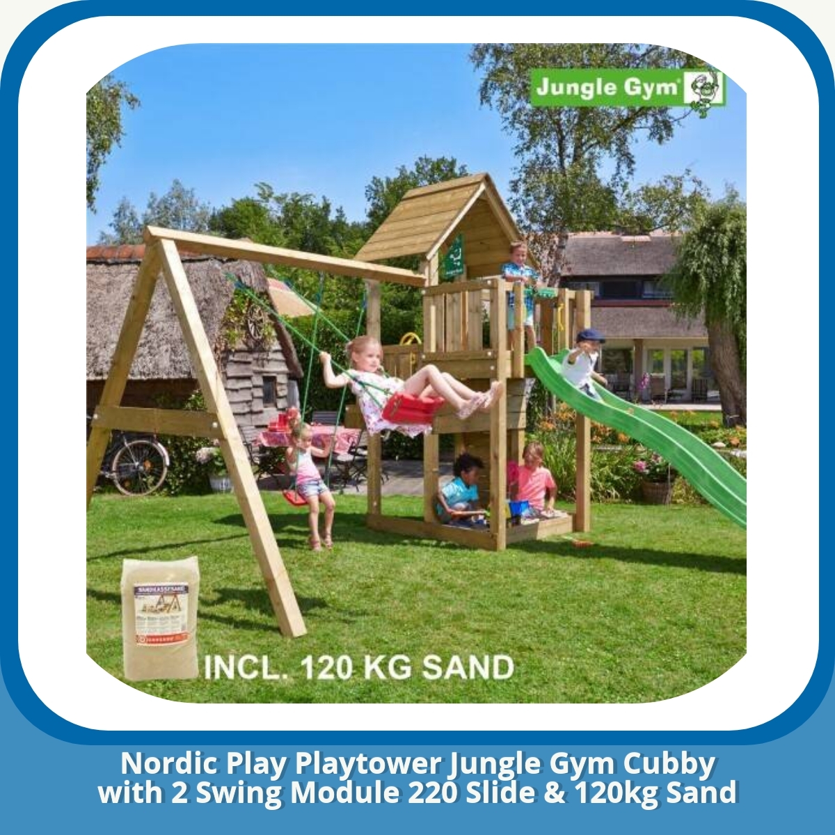 Anmeldelse af Nordic Play Playtower Jungle Gym Cubby with 2 Swing Module 220 Slide & 120kg Sand