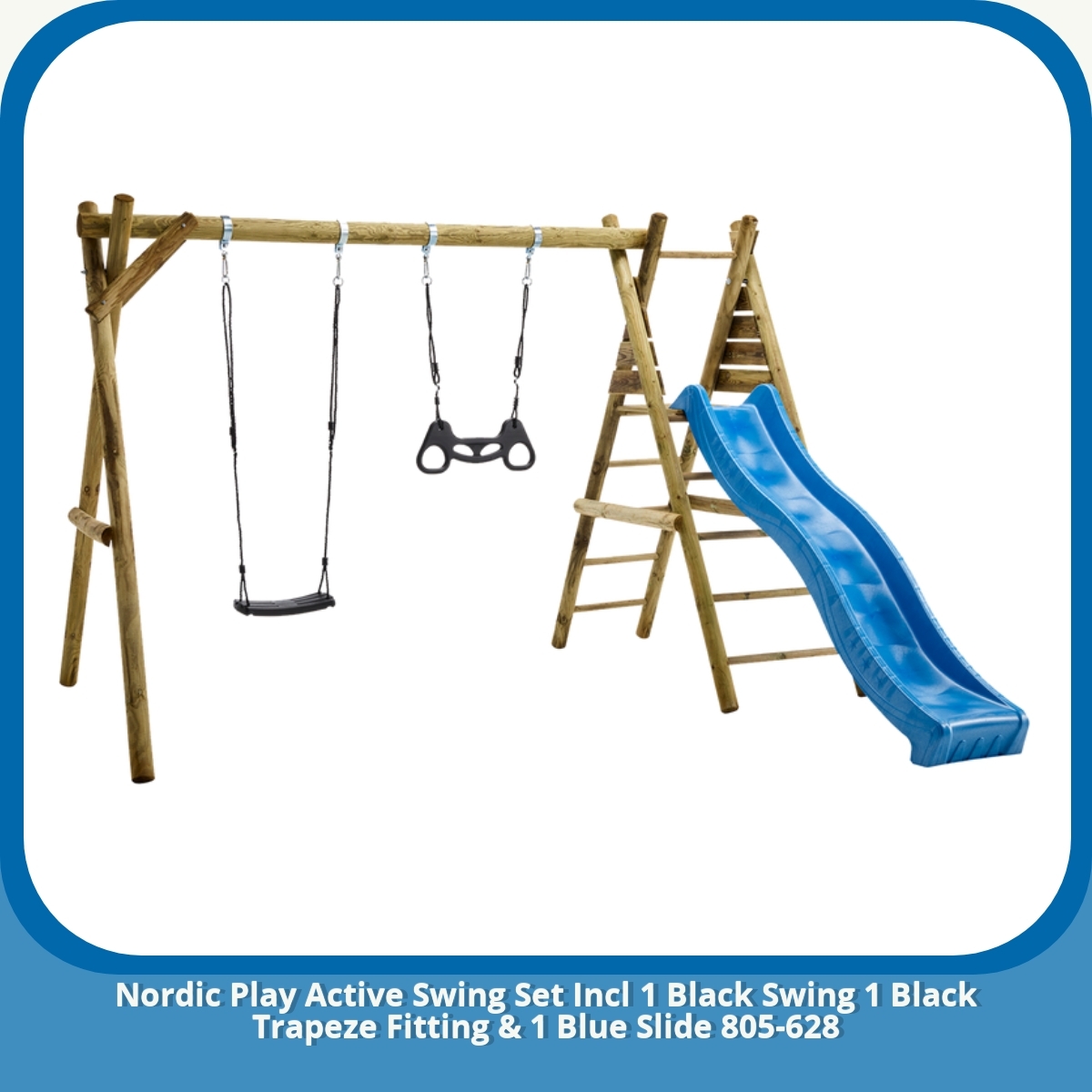 Anmeldelse af Nordic Play Active Swing Set Incl 1 Black Swing 1 Black Trapeze Fitting & 1 Blue Slide 805-628