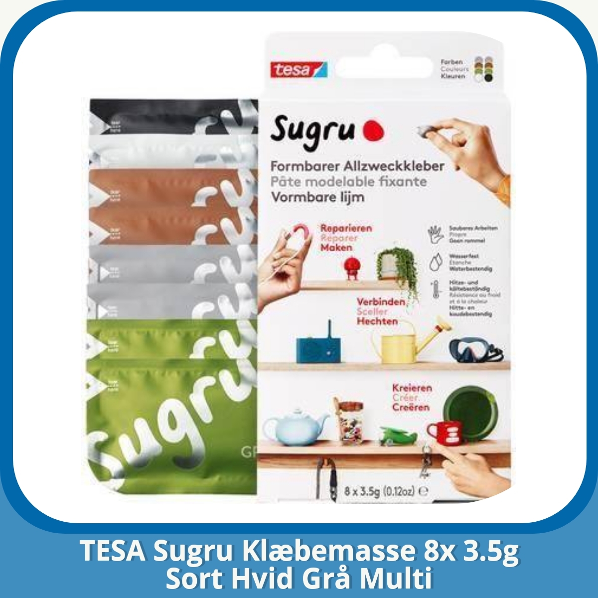 Anmeldelse af TESA Sugru Klæbemasse 8x 3.5g Sort Hvid Grå Multi