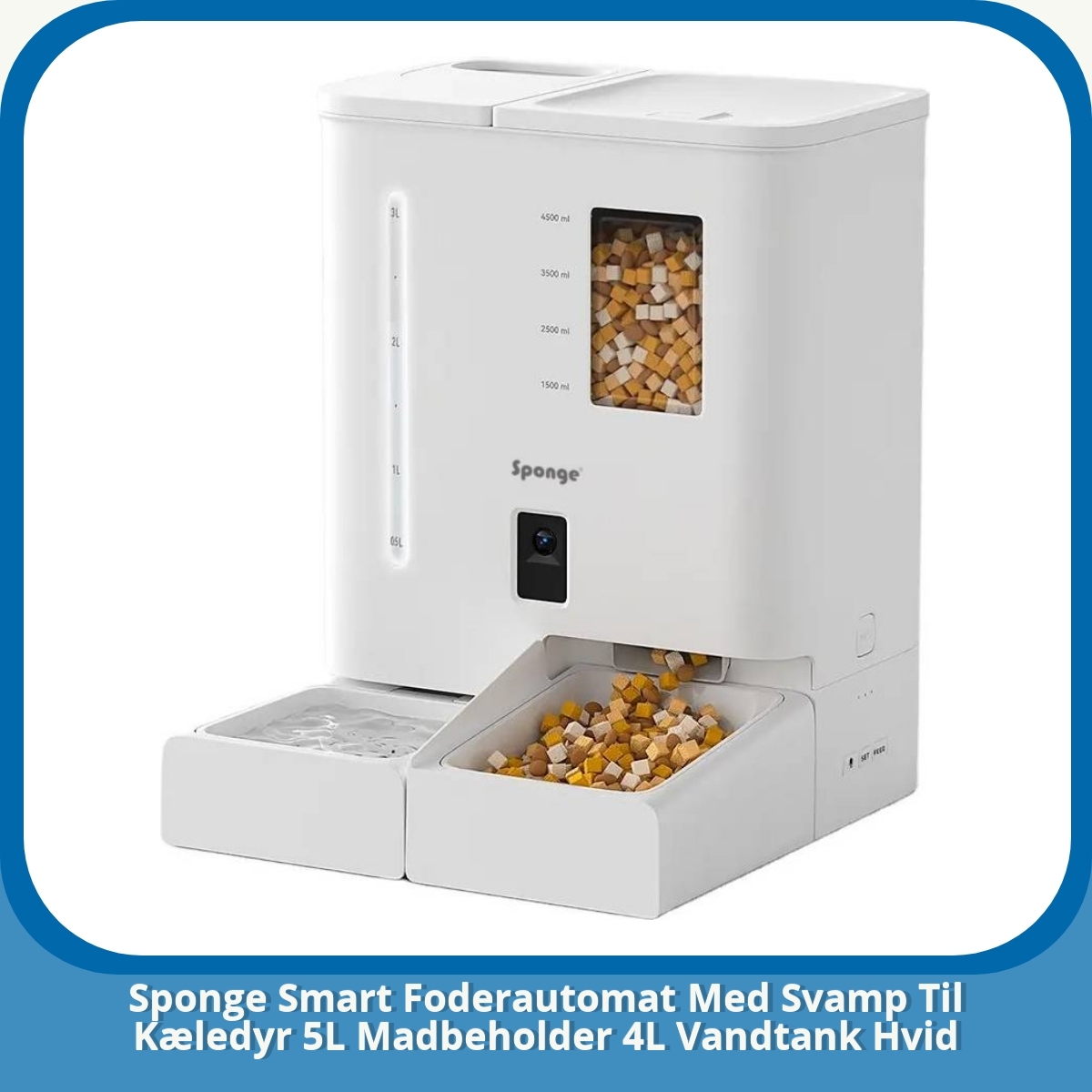 Anmeldelse af Sponge Smart Foderautomat Med Svamp Til Kæledyr 5L Madbeholder 4L Vandtank Hvid