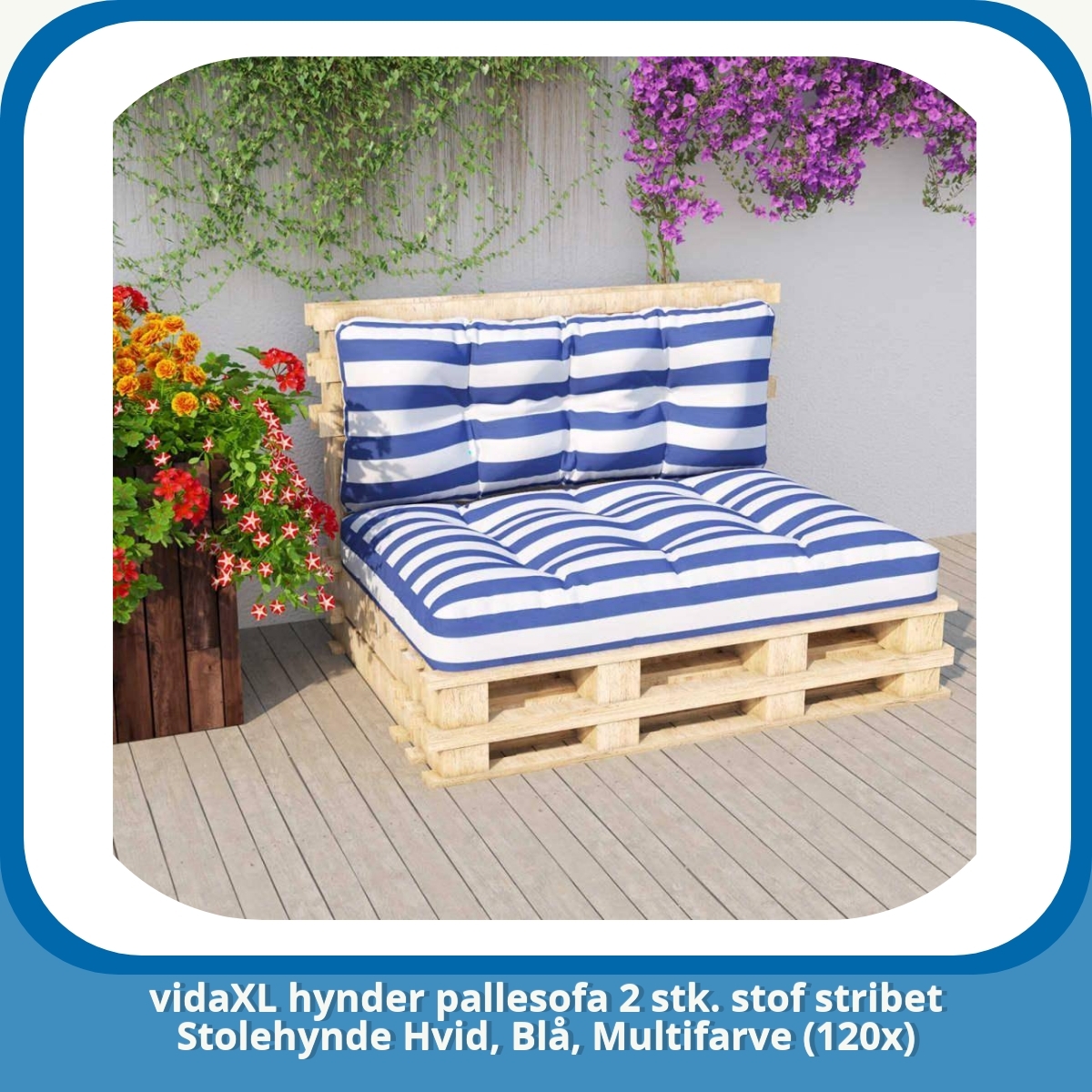 Anmeldelse af vidaXL hynder pallesofa 2 stk. stof stribet Stolehynde Hvid, Blå, Multifarve (120x)