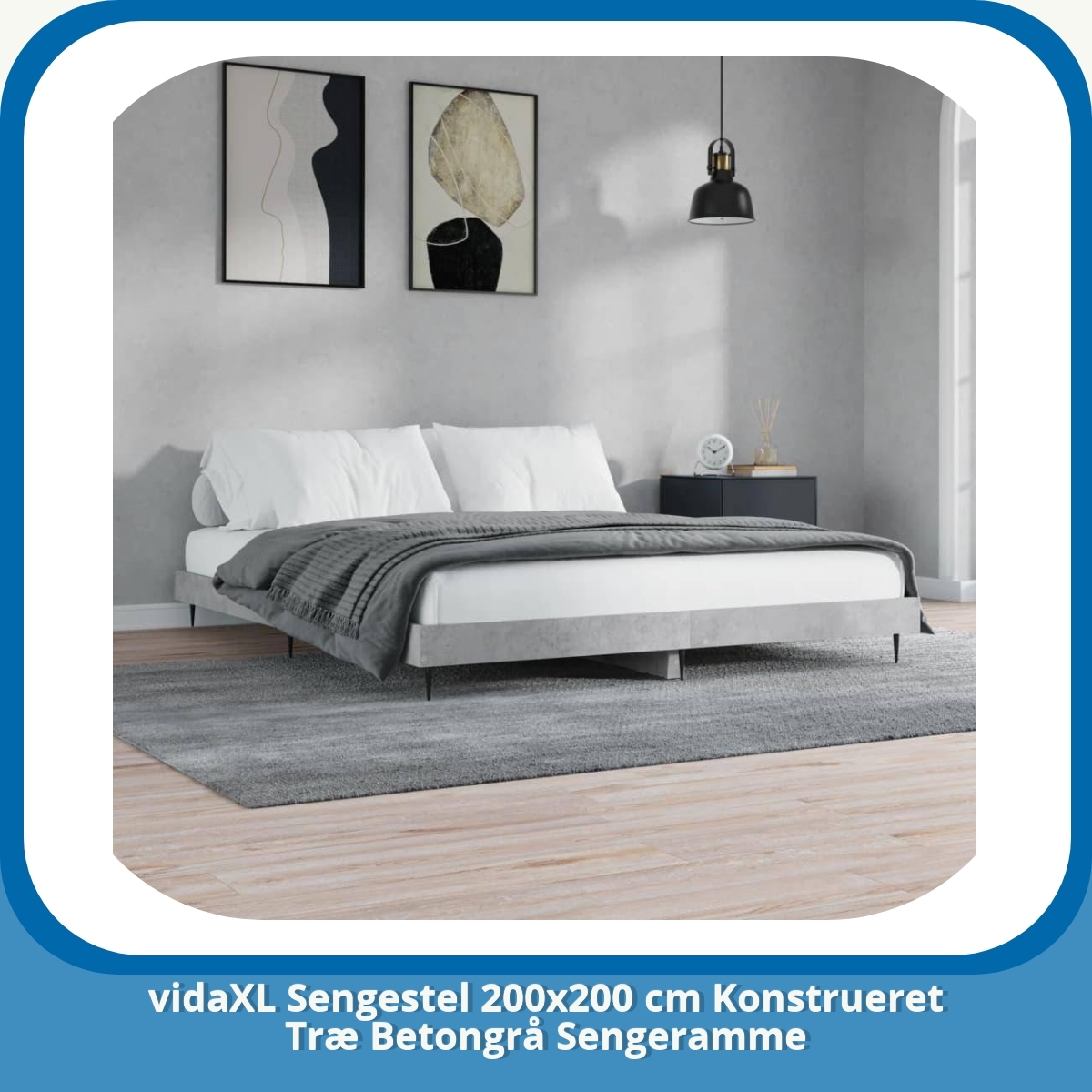 Anmeldelse af vidaXL Sengestel 200x200 cm Konstrueret Træ Betongrå Sengeramme
