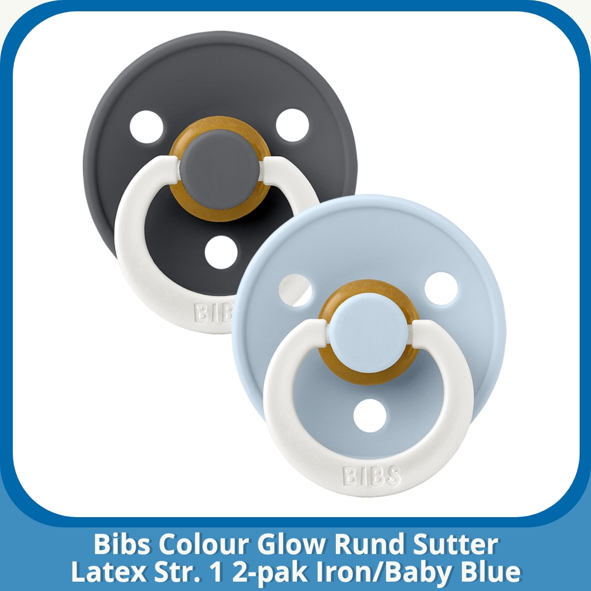 Anmeldelse af Bibs Colour Glow Rund Sutter Latex Str. 1 2-pak Iron/Baby Blue